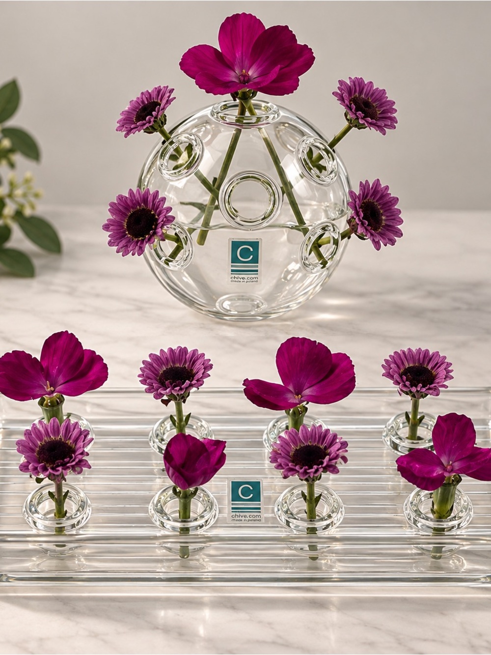 Set of 2 Clear Glass Flower Bud Vases by Chive
